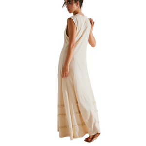 Free People Medium Beach Arya Midi Sun Dress A-line Cotton Crème NWT